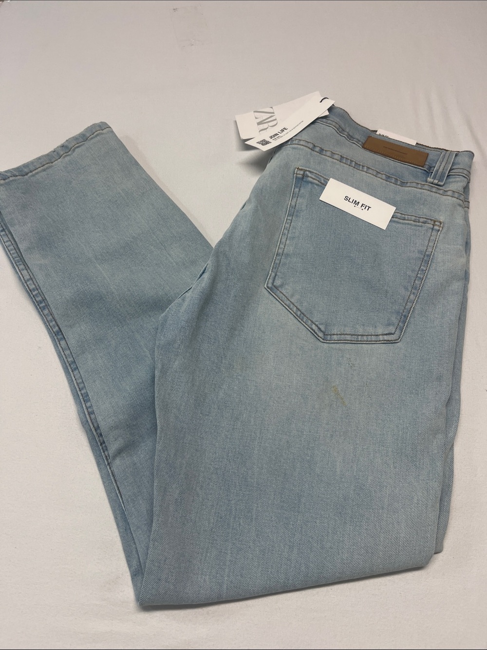 Zara light Blue Straight wide Leg Jeans work school date, casual trendy  1040
